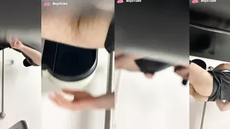 Daddy takes a shit in public restroom
