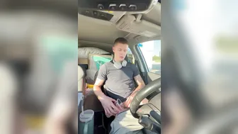 Driver desperately piss into a cup