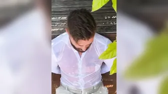 Hot hunk being pissed on
