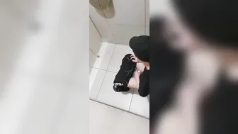 Twink wearing black clothes is voyeurized wiping his ass after taking a shit
