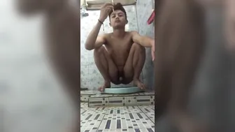 Mature man squat shit