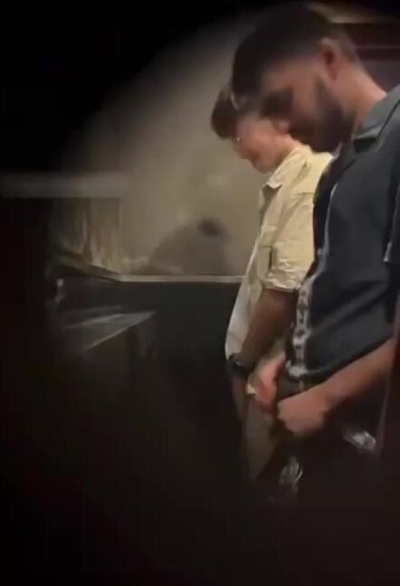 Males  are pissing in the toilet.