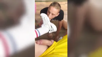 Tim Kruger Gets His Cock and Feet Sucked While He Works