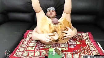 Sexy bald guy plays with his shit