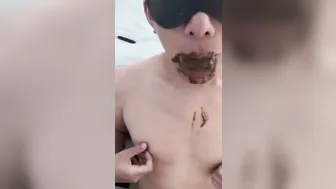 Hot asian dude eats shit