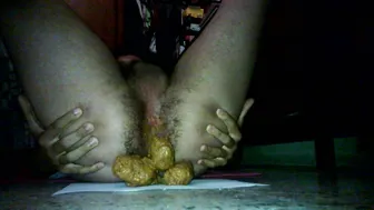 Watch this hairy tight hole getting stretched by thick creamy turds