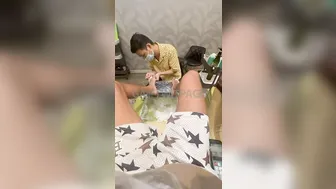 Black Stud lures an asian manicurist into touching his hard dick